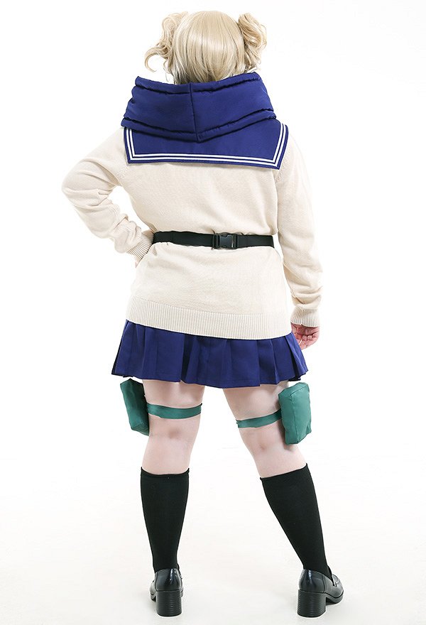 Plus Size MHA League of Villains Himiko Toga JK School Uniform Sweater Curvy Cosplay Costume with Mask and Waist Bag