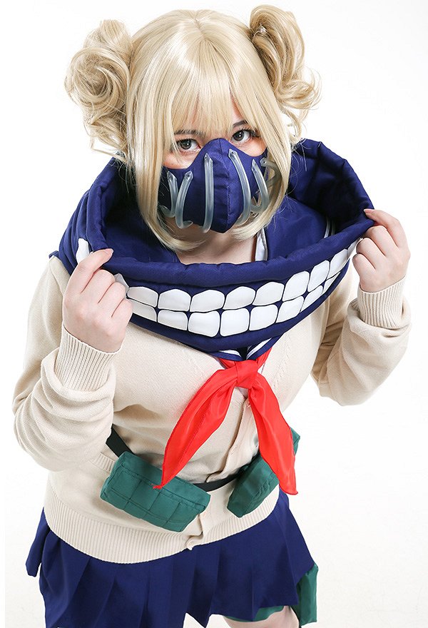 Plus Size MHA League of Villains Himiko Toga JK School Uniform Sweater Curvy Cosplay Costume with Mask and Waist Bag