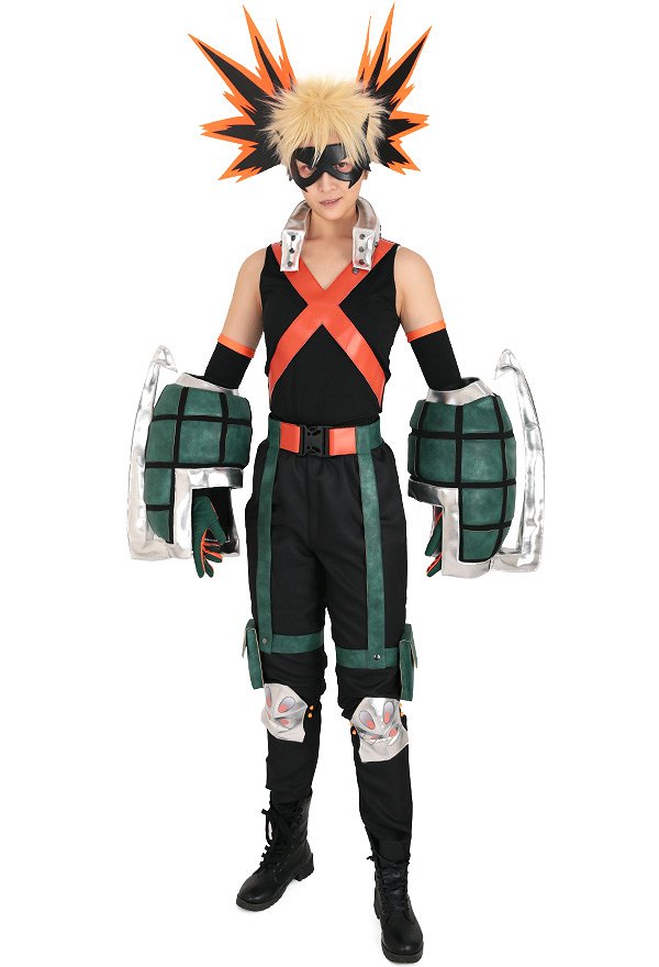 MHA Katsuki Bakugou Kacchan Cosplay Kostüm Full Set Hero Suit mit Handstulpen