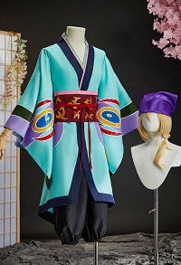 Mononoke Medicine Seller Kusuriuri Cosplay Costume Kimono Coat and Cropped Pants with Obi Belt