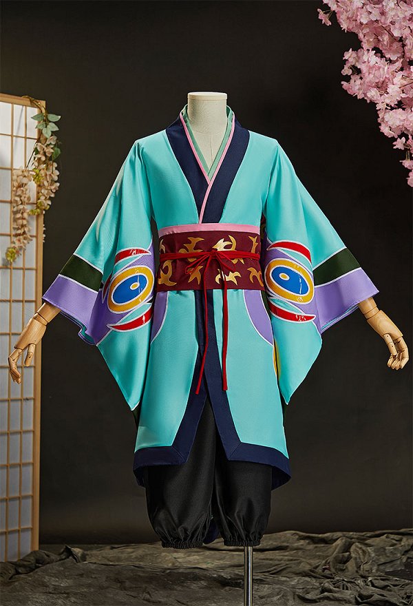 Mononoke Medicine Seller Kusuriuri Cosplay Costume Kimono Coat and Cropped Pants with Obi Belt