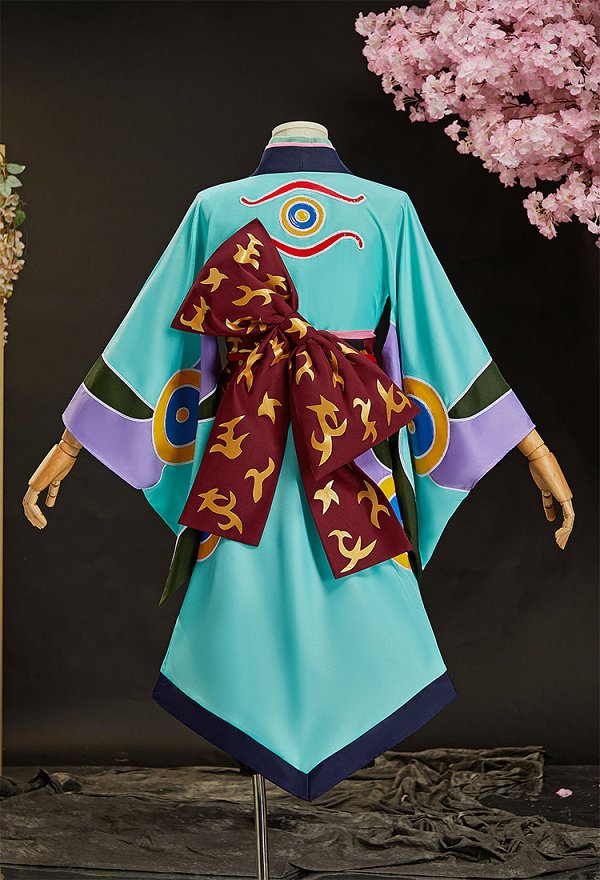 Mononoke Medicine Seller Kusuriuri Cosplay Costume Kimono Coat and Cropped Pants with Obi Belt