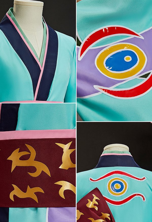 Mononoke Medicine Seller Kusuriuri Cosplay Costume Kimono Coat and Cropped Pants with Obi Belt