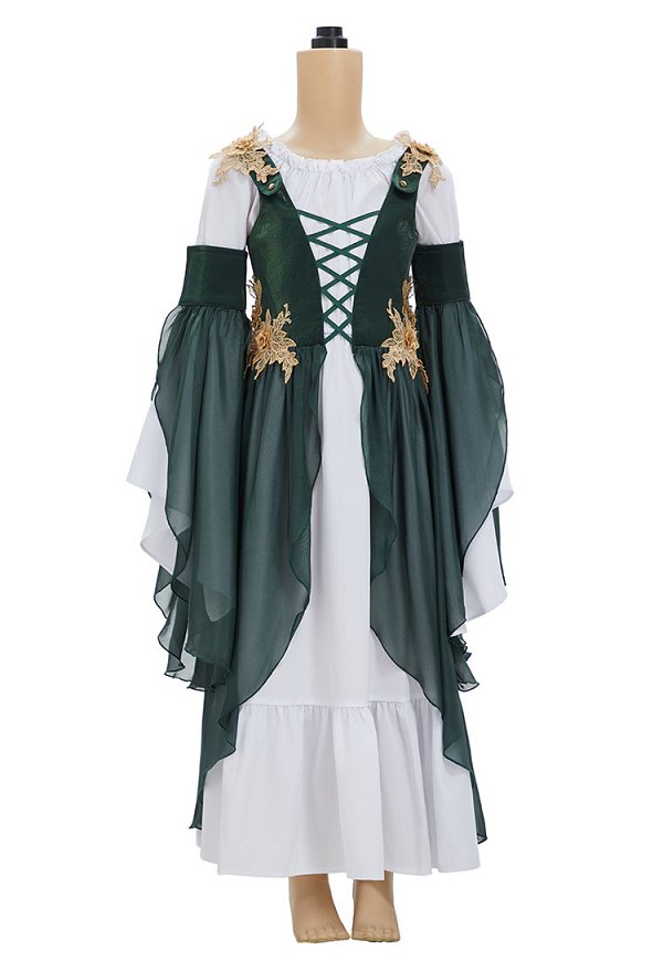 Niñas Medieval Renacentista Vestido de elfa con mangas Niñas Medieval Renacentista Vestido de elfa con mangas