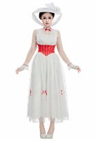 Mary Poppins Cosplay Costume Robe blanche avec chapeau et gants Mary Poppins Cosplay Costume Robe blanche avec chapeau et gants