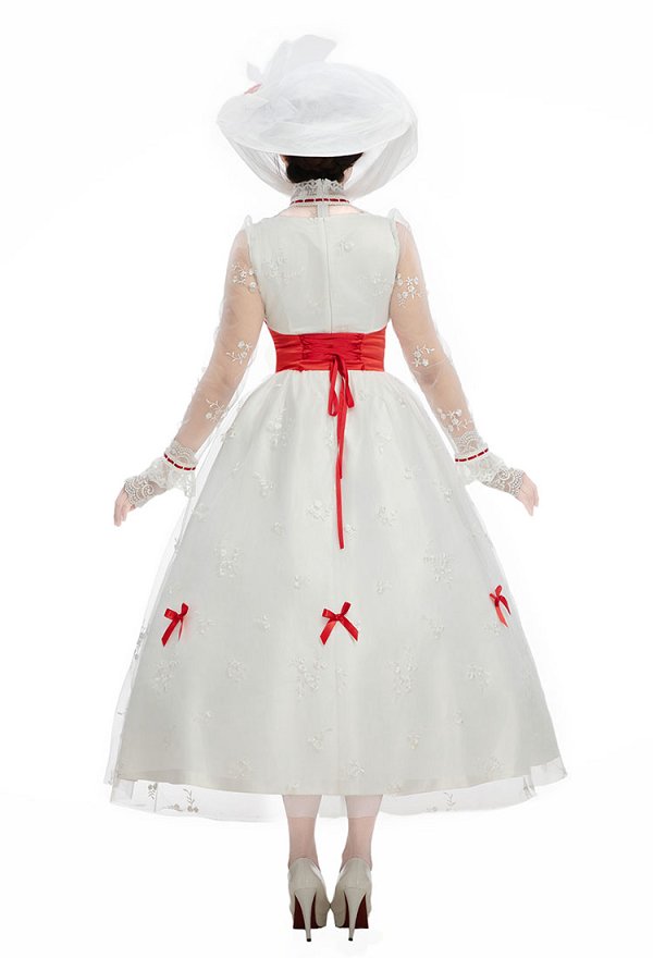 Mary Poppins Cosplay Costume White Dress with Hat and Gloves