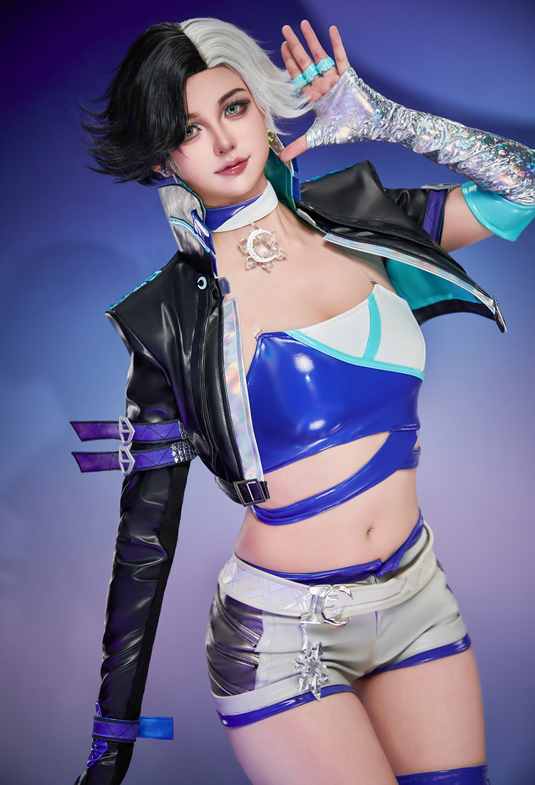 Rival Niña Luna Snow Cosplay Disfraz Chaleco Pantalones Cortos con Chaqueta Medias