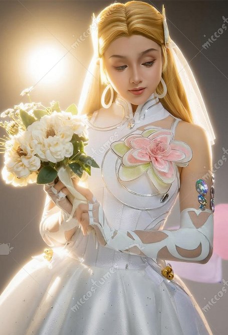 Rival Girl Sue Storm Wedding Skin Cosplay Costume Robe blanche avec voile et collants