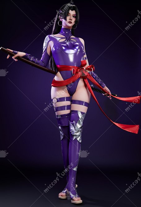 Rival Juego Cosplay Traje Ninja Niña Morado Piel Body con Medias Cinturón Premium Ver