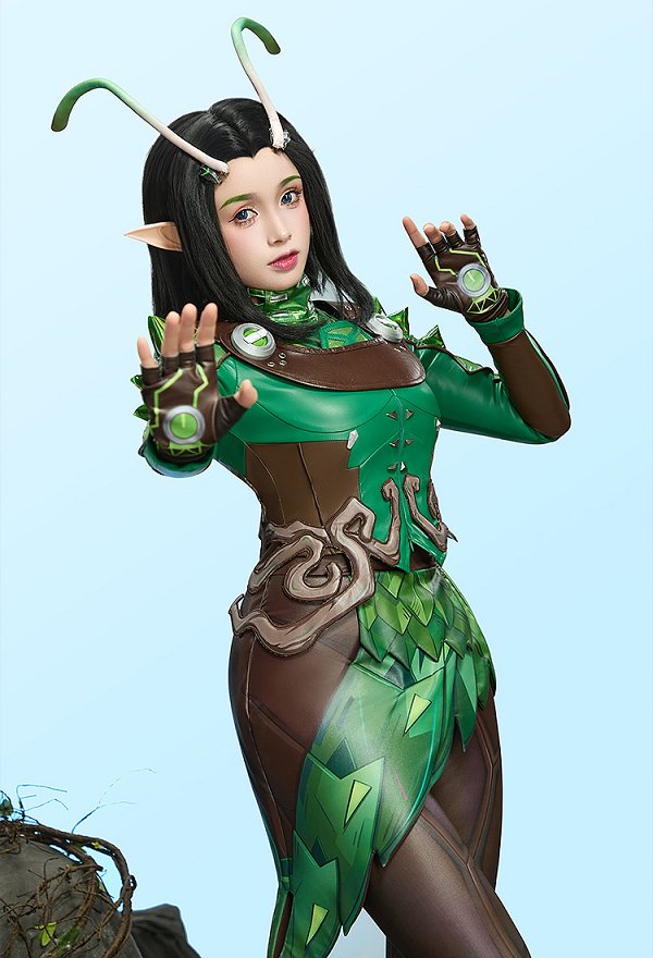 Marvel Rivals Traje de Cosplay de Mantis Blusa y Falda con Leggings y Orejas Marvel Rivals Traje de Cosplay de Mantis Blusa y Falda con Leggings y Orejas