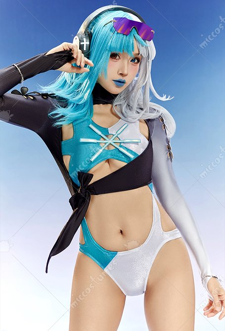 Marvel Rivals Luna Snow Derivado Traje de baño enterizo con estampado degradado con prenda exterior y pulsera