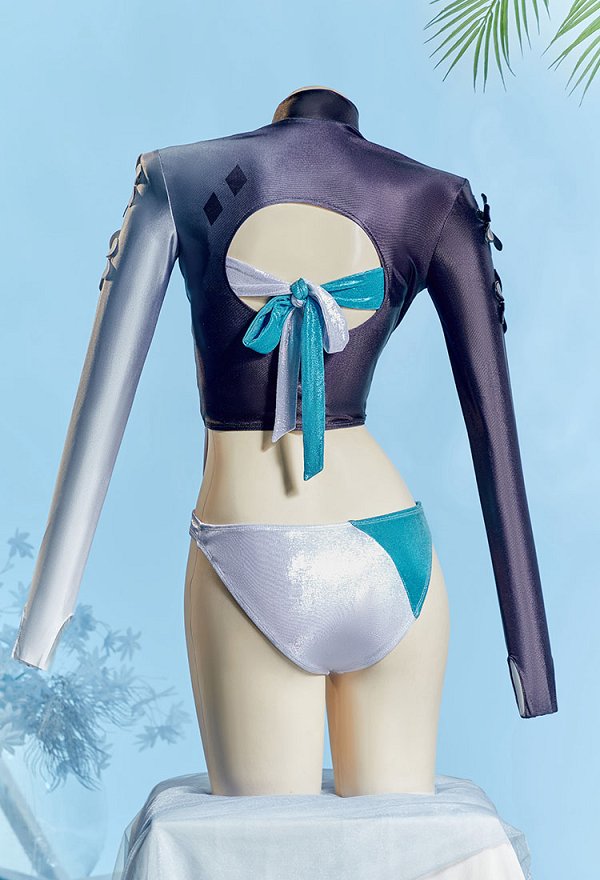 Marvel Rivals Luna Snow Derivado Traje de baño enterizo con estampado degradado con prenda exterior y pulsera Marvel Rivals Luna Snow Derivado Traje de baño enterizo con estampado degradado con prenda exterior y pulsera