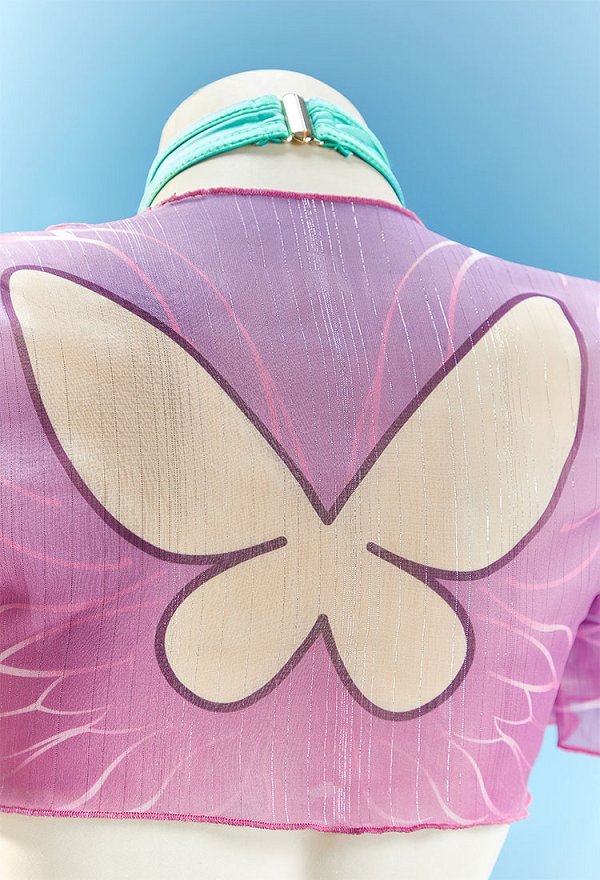 Marvel Rivals Psylocke Derivado Traje de baño enterizo sexy con estampado de cuello halter con aberturas con pareo y adornos de mariposas