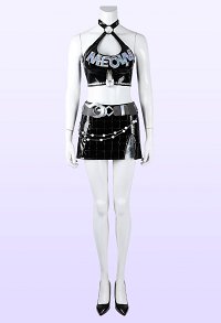 Rival Girl Black Cat Urban Paws Skin Cosplay Costume Top and Skirt with Shorts and Belt