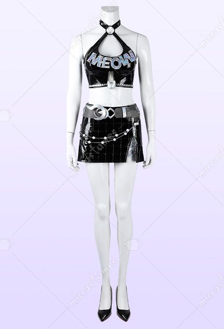 Rival Girl Black Cat Urban Paws Skin Cosplay Costume Haut et Jupe Assortis avec Legging et Ceinture