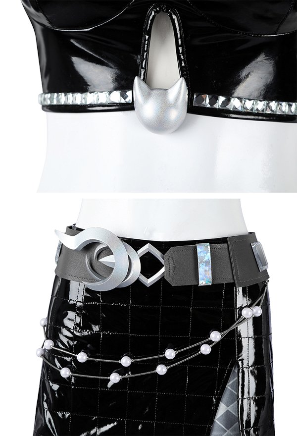 Disfraz de Cosplay de Rival Girl Black Cat Urban Paws Skin con Top y Falda con Shorts y Cinturón Disfraz de Cosplay de Rival Girl Black Cat Urban Paws Skin con Top y Falda con Shorts y Cinturón