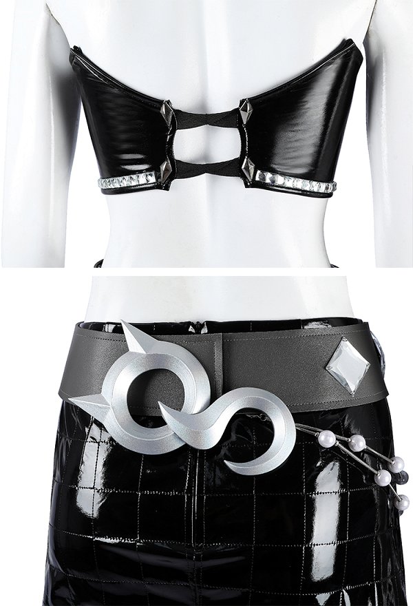 Disfraz de Cosplay de Rival Girl Black Cat Urban Paws Skin con Top y Falda con Shorts y Cinturón Disfraz de Cosplay de Rival Girl Black Cat Urban Paws Skin con Top y Falda con Shorts y Cinturón
