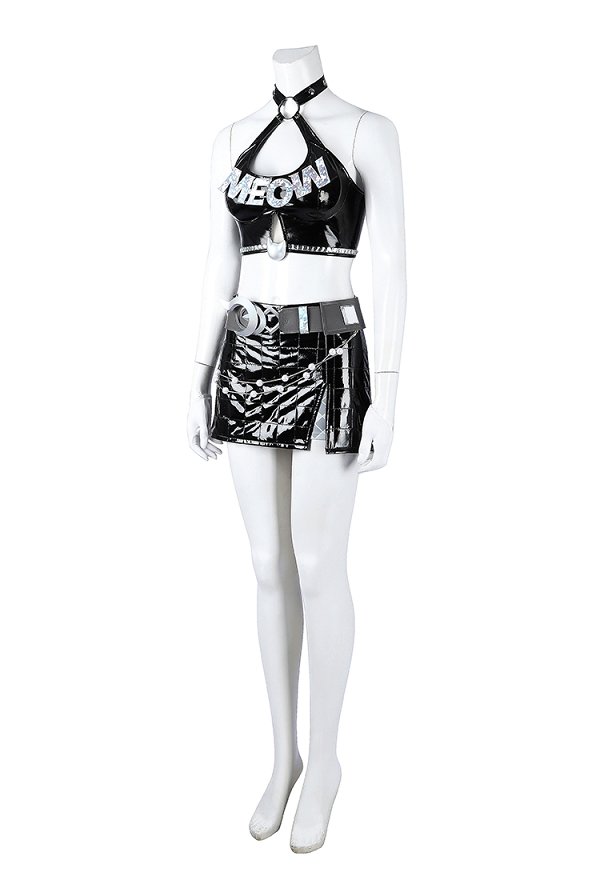 Disfraz de Cosplay de Rival Girl Black Cat Urban Paws Skin con Top y Falda con Shorts y Cinturón Disfraz de Cosplay de Rival Girl Black Cat Urban Paws Skin con Top y Falda con Shorts y Cinturón