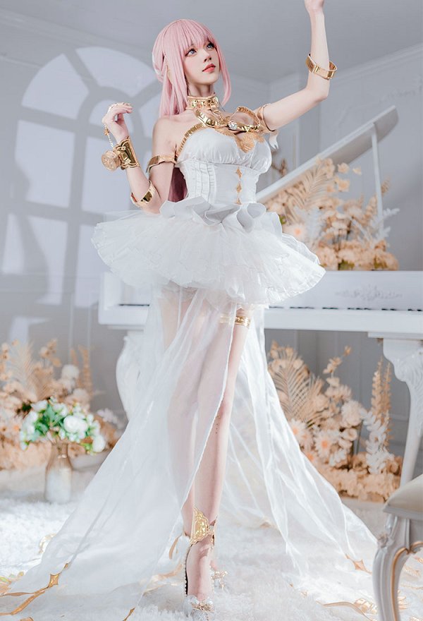 Vocal Luka Disfraz de Cosplay Vestido y cinturón de cintura con brazalete y decoración de auriculares combinados