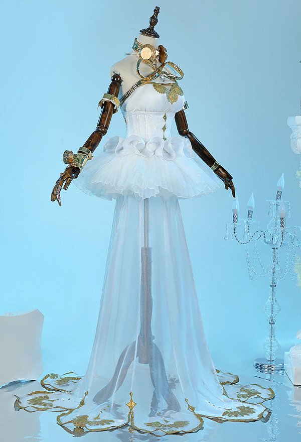 Vocal Luka Disfraz de Cosplay Vestido y cinturón de cintura con brazalete y decoración de auriculares combinados
