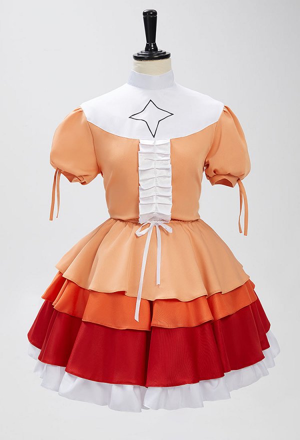 Monogatari Series Ononoki Yotsugi Cosplay Costume Puffy Sleeve Blouse and Skirt with Doll Head Accessory and Socks