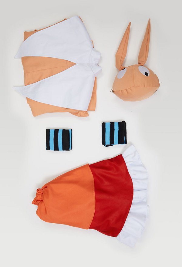 Monogatari Series Ononoki Yotsugi Cosplay Costume Puffy Sleeve Blouse and Skirt with Doll Head Accessory and Socks