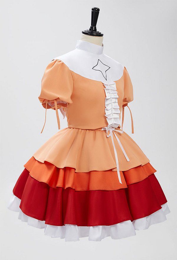 Monogatari Series Ononoki Yotsugi Cosplay Costume Puffy Sleeve Blouse and Skirt with Doll Head Accessory and Socks