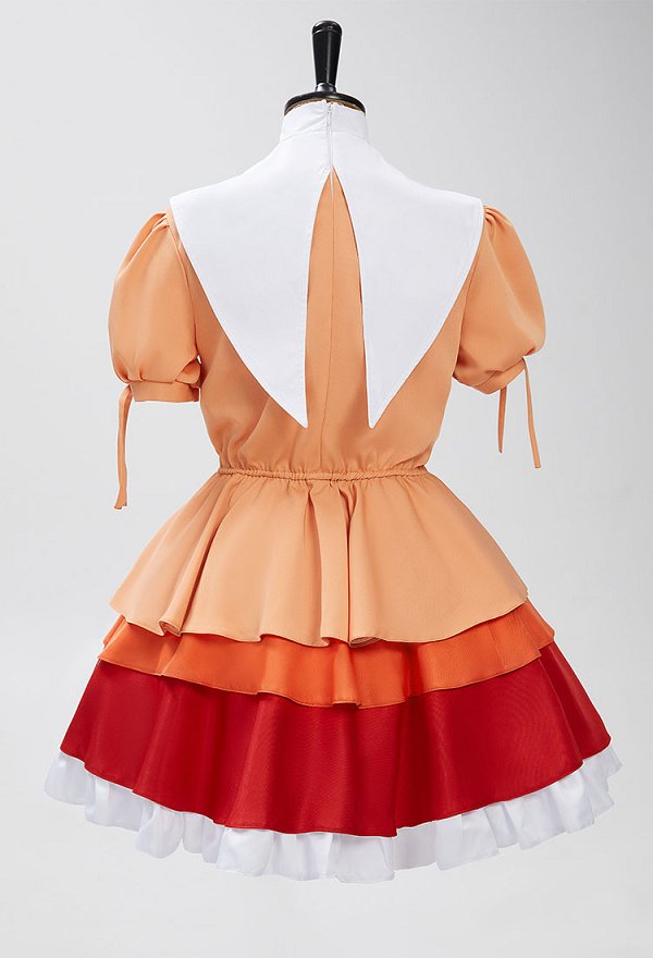 Monogatari Series Ononoki Yotsugi Cosplay Costume Puffy Sleeve Blouse and Skirt with Doll Head Accessory and Socks