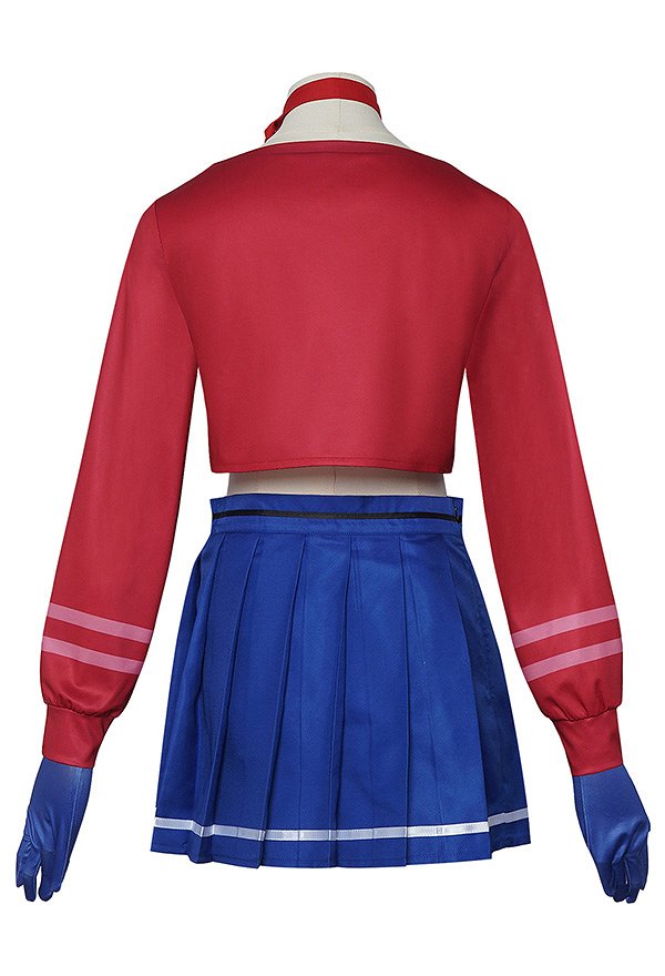 MiSide Mita Cosplay Costume Red Top Blue Skirt with Gloves Stockings