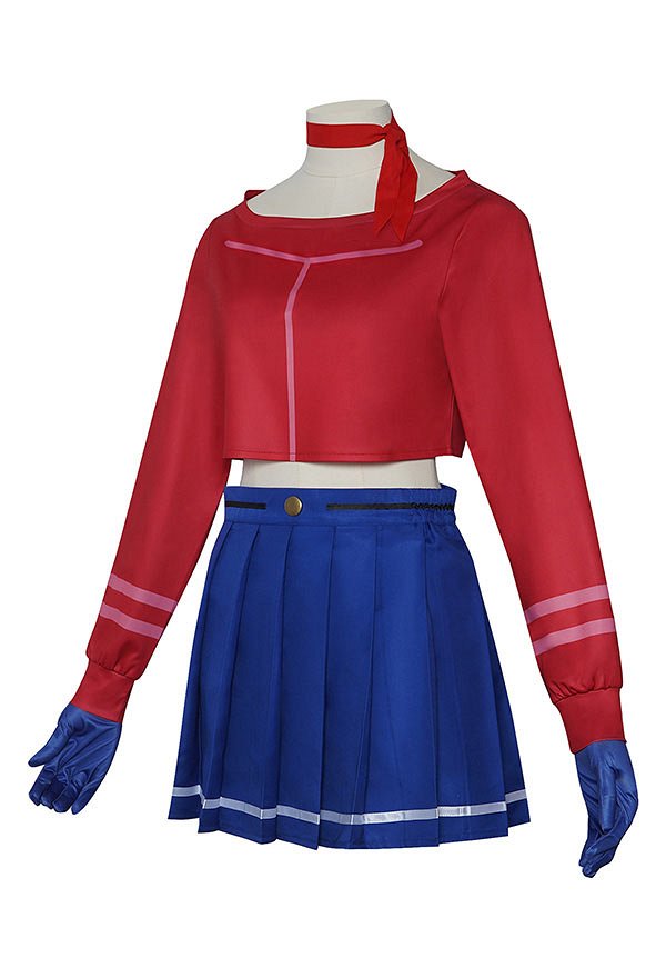MiSide Mita Cosplay Costume Red Top Blue Skirt with Gloves Stockings