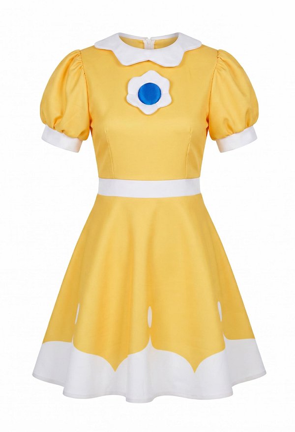 Disfraz de Cosplay de Princesa Daisy con Vestido Estampado y Pendientes