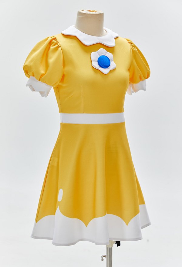 Disfraz de Cosplay de Princesa Daisy con Vestido Estampado y Pendientes