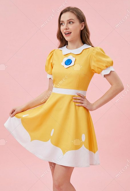 Princess Daisy Costume de Cosplay Robe Imprimée avec Boucles d'Oreilles