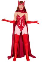 Superheroine Cosplay Costume Bodysuit Inspirado por Scarlet Witch con Capa y Máscara