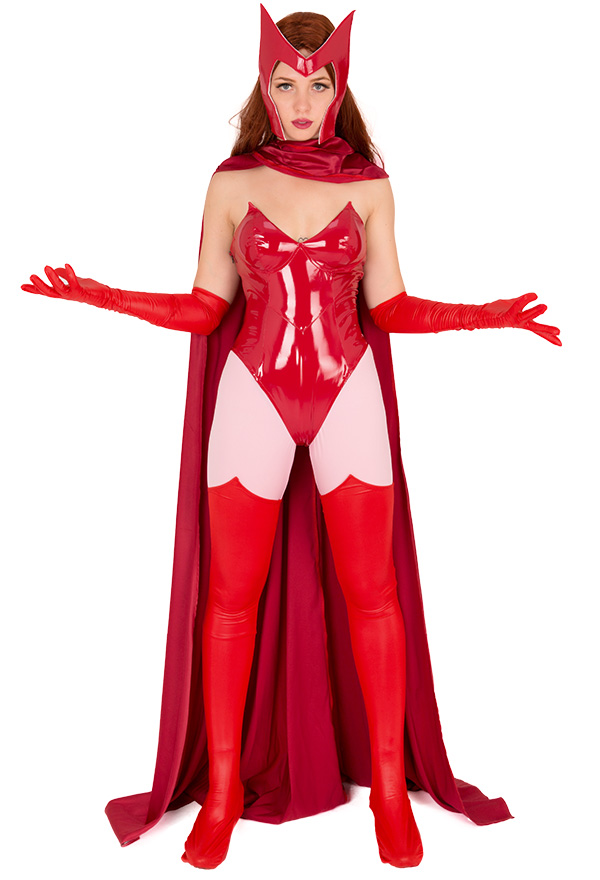 Superhéroïne Cosplay Costume Justaucorps Inspiré par la Sorcière Écarlate avec Cape et Masque