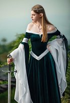 Robe Médiévale de Renaissance Robe de Style d'Elfe Épaules Dénudées Robe Longue en Velours Vert