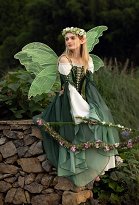 Medieval Renaissance Costume Elf Style Green Dress with Sleeves Cosplay Costume