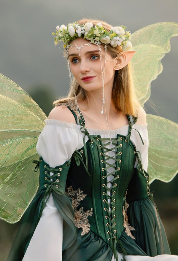Vestido Estilo Elfo con Mangas Inspirado en el Renacimiento de la Moda de los Vestidos Medievales