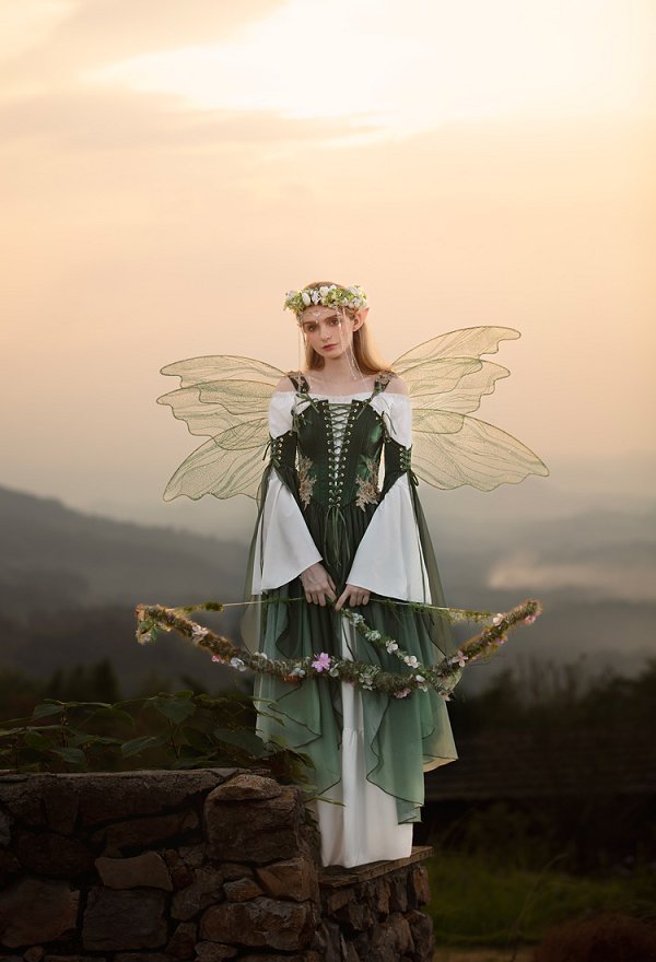 Vestido Estilo Elfo con Mangas Inspirado en el Renacimiento de la Moda de los Vestidos Medievales