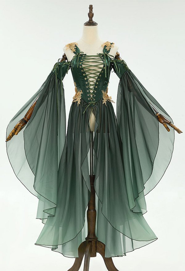 Vestido Estilo Elfo con Mangas Inspirado en el Renacimiento de la Moda de los Vestidos Medievales