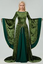 Vestido Elinor de terciopelo verde con mangas largas y anchas de estilo medieval renacentista y cadena en la cintura Vestido Elinor de terciopelo verde con mangas largas y anchas de estilo medieval renacentista y cadena en la cintura