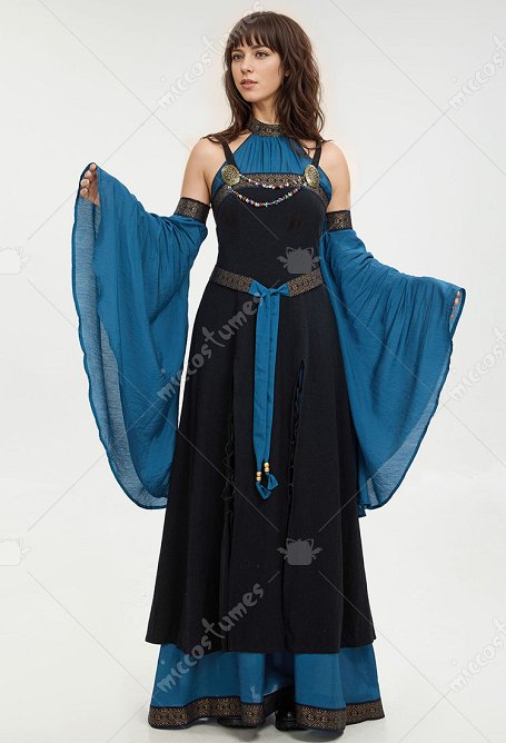 Vestido Medieval con Vestimenta Renacentista Vestido de Hombros Descubiertos Estilo Vikingo Elfo con Cinturón y Mangas