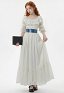 Cakuoyi Women Renaissance Medieval Costume Rococo Dress White Ruffle Dress with Belt