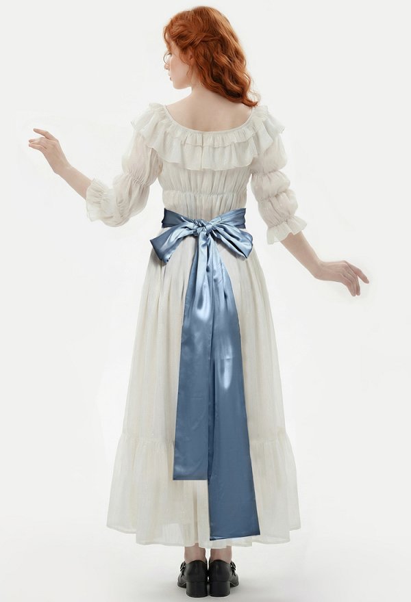 Cakuoyi Women Renaissance Medieval Costume Rococo Dress White Ruffle Dress with Belt Cakuoyi Women Renaissance Medieval Costume Rococo Dress White Ruffle Dress with Belt