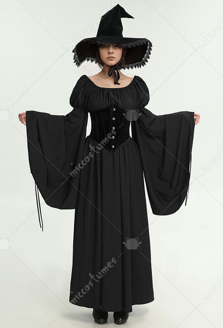 Disfraz de Cosplay Vestidos Medievales de Estilo Vestidos de Manga Ancha y Túnicas de Brujas con Cuello Redondo