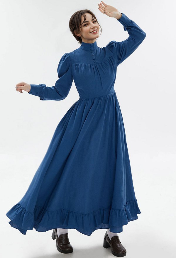 Disfraz de Cosplay Vestido Largo de Estilo Medieval con Encaje Mangas Abullonadas y Cuello Alto Disfraz de Cosplay Vestido Largo de Estilo Medieval con Encaje Mangas Abullonadas y Cuello Alto