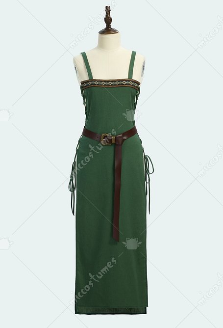 Delantal verde estilo vikingo vintage medieval con cinturón