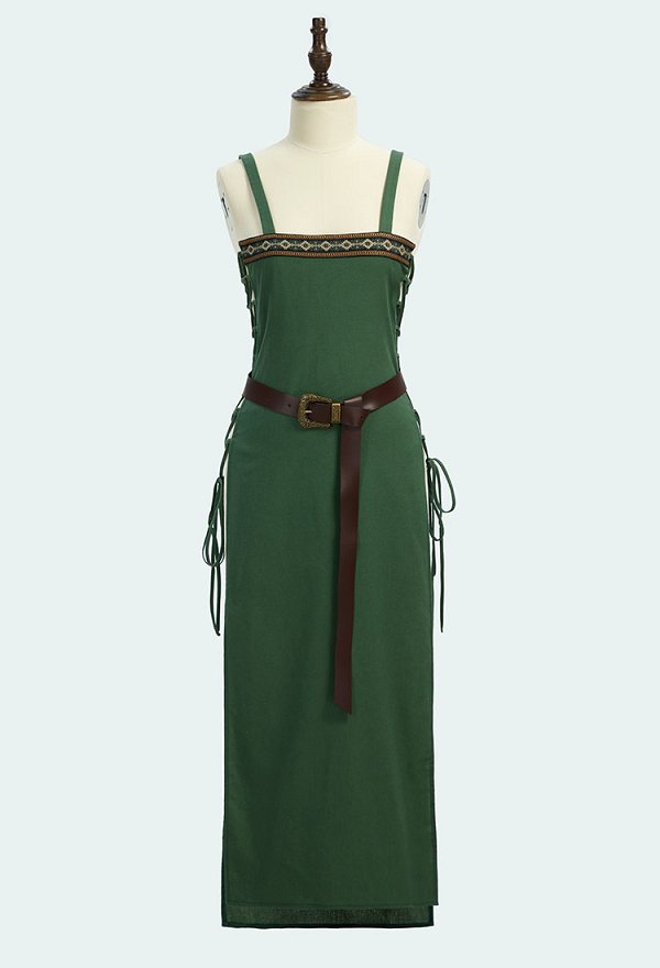 Delantal verde estilo vikingo vintage medieval con cinturón