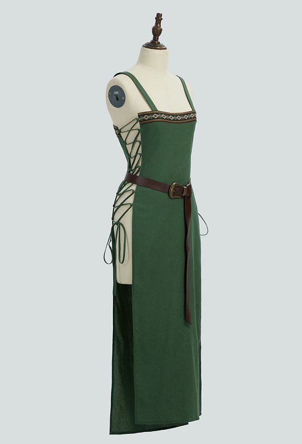 Delantal verde estilo vikingo vintage medieval con cinturón