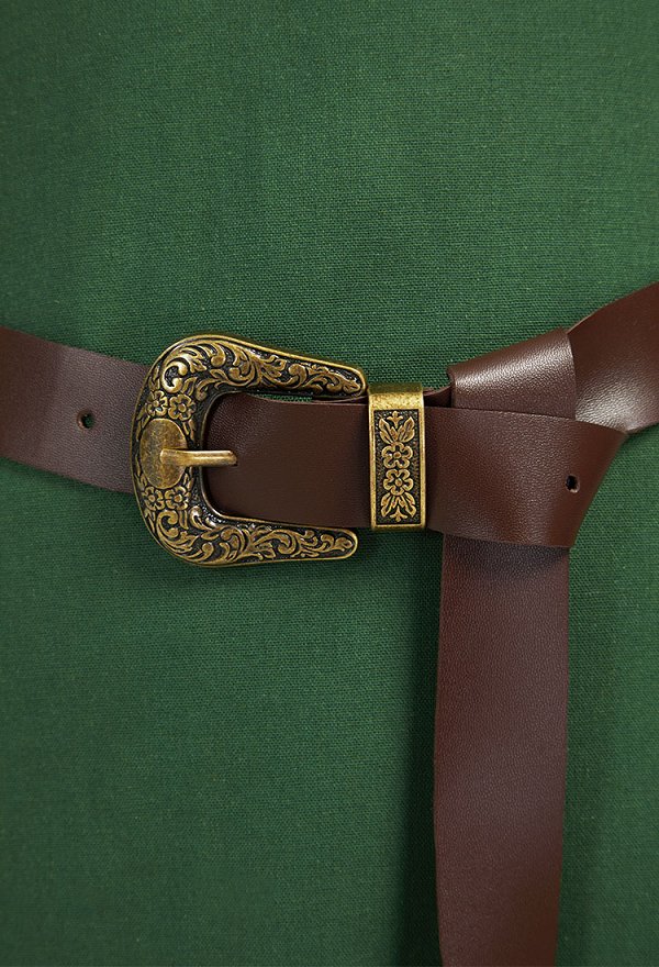 Delantal verde estilo vikingo vintage medieval con cinturón